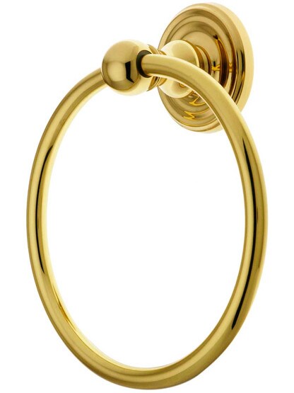Brass Towel Ring with Classic Rosette in Polished Brass.